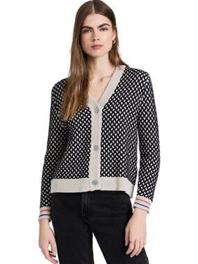 KULE The Barton Button-Up V-Neck Jacquard Wool Blend Knit Cardigan Sweater, XS